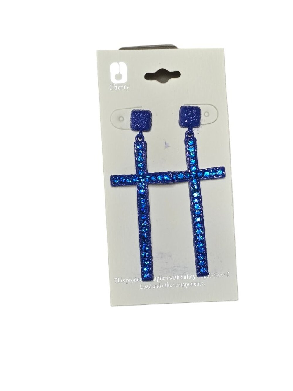 Cherry Women's Trendy Blue Rhinestone Cross Dangle Earrings NWT